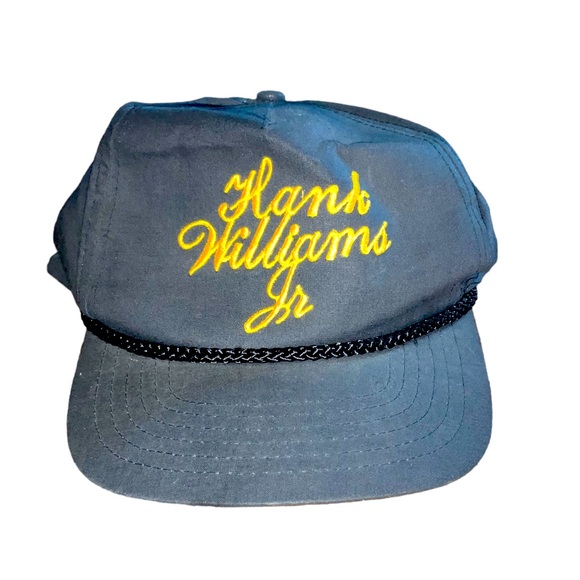 Vintage Other - Vintage Rare/Unique Hank Williams Jr. Black Trucker Hat Gold Writing One Size